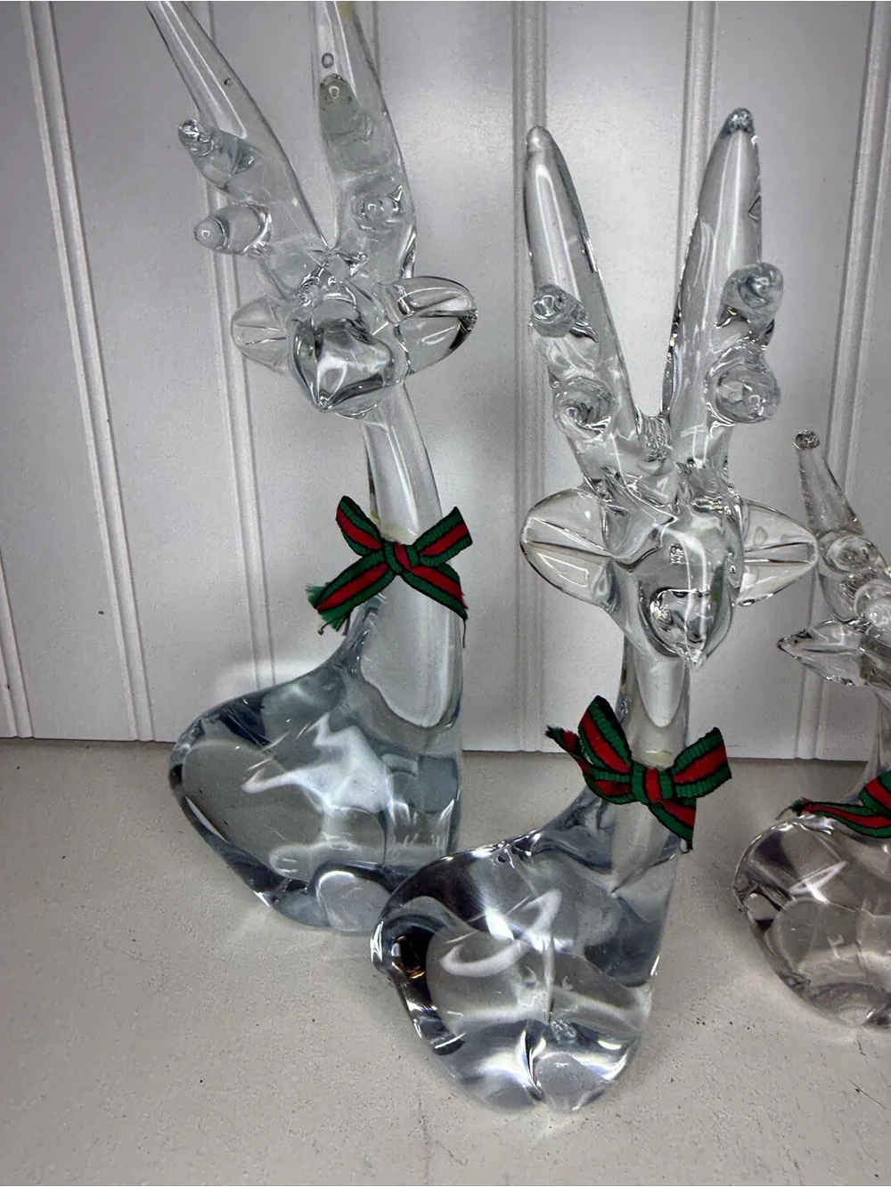Vintage Lot 3, Enesco Clear Blown Art Glass Reindeer Deer Figurines, Holiday